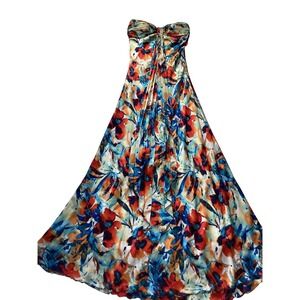 Va Va Voom Maxi Dress M Strapless Floral Print Long‎ Gown Made in USA